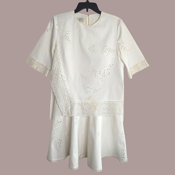 Stella McCartney Lace Eyelet Crew Neck Cotton Shift Mini Dress White 42 US 8 - Picture 17 of 17